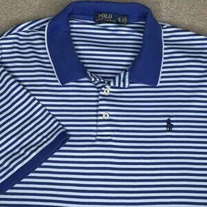 Polo Ralph Lauren Polo Shirt Mens XL Blue White Striped Golf Classic Fit Preppy